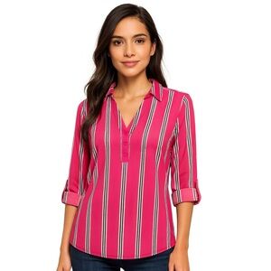 Women's Adrienne Vittadini Blouse Size S Pink Striped